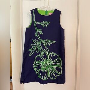 Lilly Pulitzer cotton sundress size 10 in navy with green and white embroidery